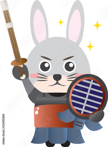 2023年　年賀状デザイン　卯年　うさぎ　スポーツ　剣道　剣術　竹刀　防具