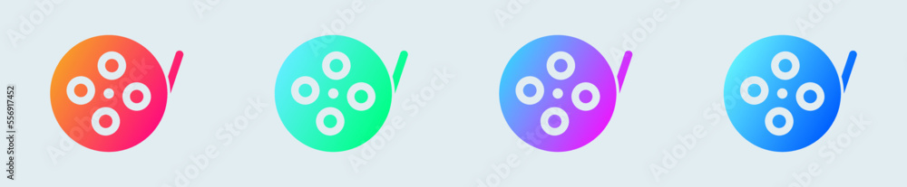 Film roll solid icon in gradient colors. Cinema signs vector illustration. Film roll solid icon in gradient colors. Cinema signs vector illustration.