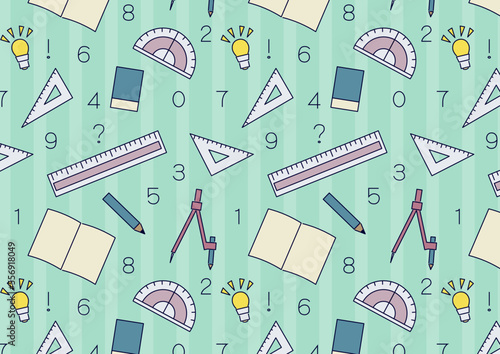シームレス算数文具アイコン背景パターン_ランダム_カラフル