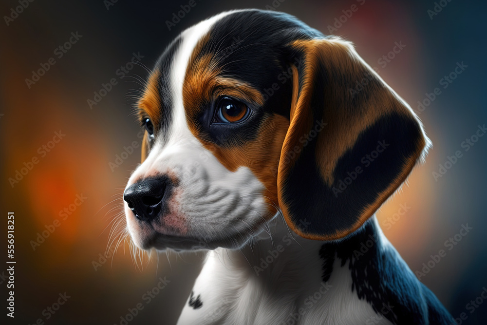 Posing is a tricolor Beagle puppy. Generative AI