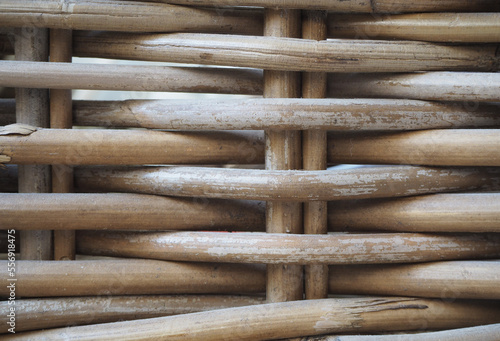 Fragment of a basket made of willow twigs. Wood  mesh texture, background.