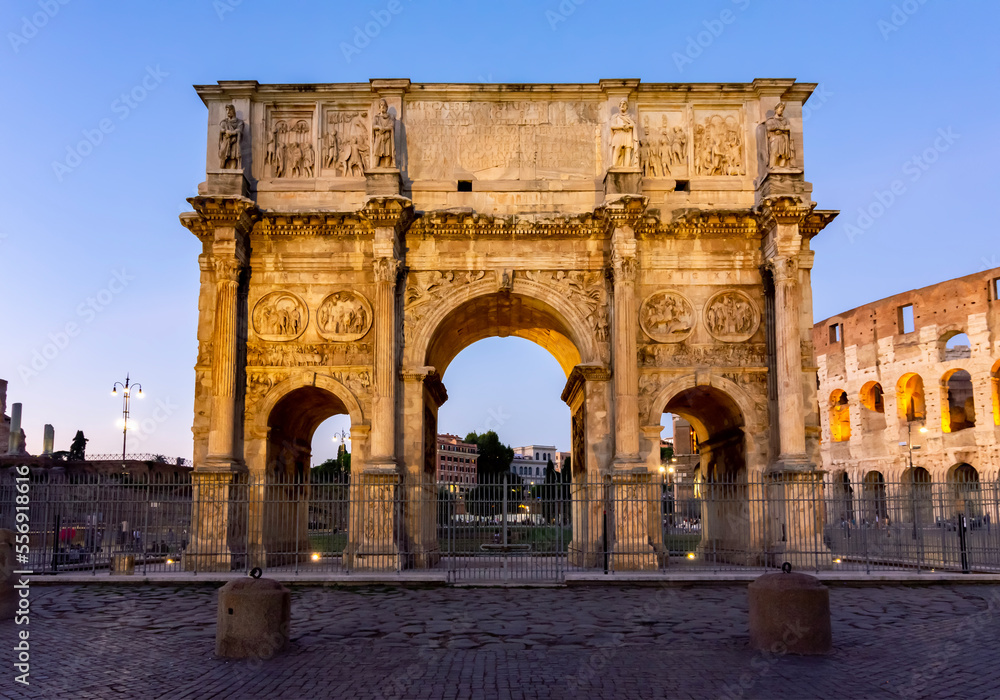 Arch of Constantine (Arco di Constantino) near Colosseum (Coliseum) at sunset, Rome, Italy