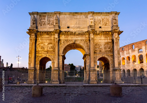 Arch of Constantine (Arco di Constantino) near Colosseum (Coliseum) at sunset, Rome, Italy