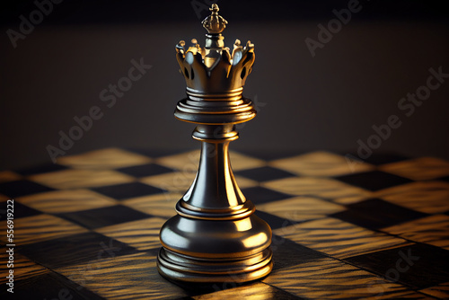 King chess piece standing on a chess board, Generative AI