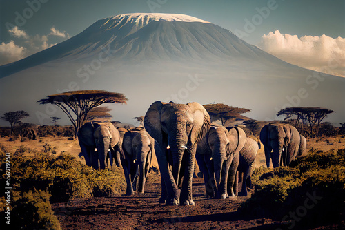 Elephant in Mt. Kilimanjaro landscape  Generative AI