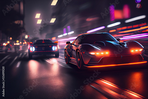 Futuristic car chase or racing cars, Generative AI