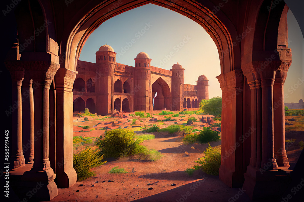Mughal palace, or mughal architecture arches, Generative AI Stock