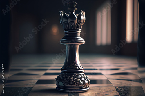 King chess piece standing on a chess board, Generative AI