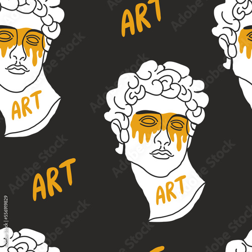 Vector seamless pattern with statue of David with color accent. Museum pattern. Vector illustration