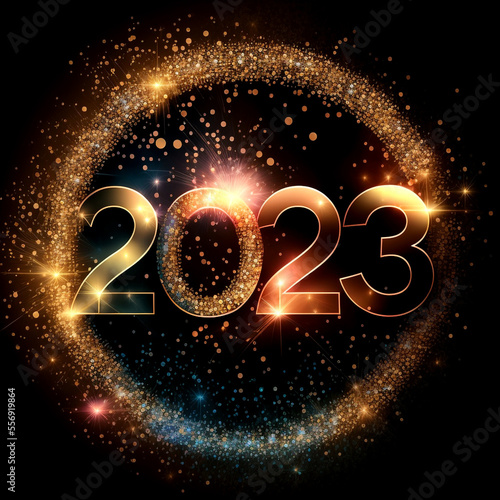 Sparkling banner for the New Year 2023 announcement with light bubbles, sparkles, Generative AI