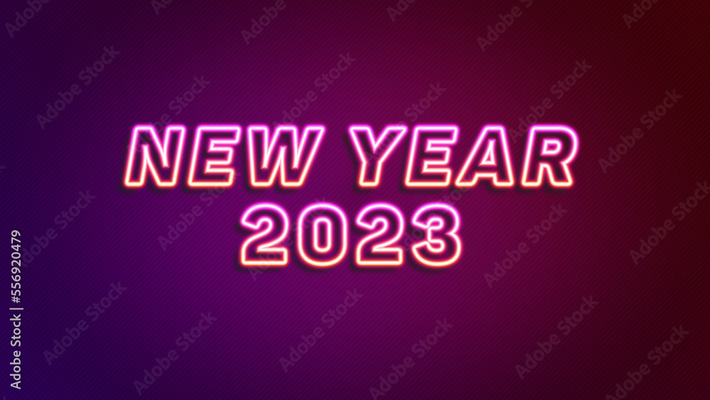 Happy New Year 2023 Editable Neon Text Effect Vector Illustration. Suitable for Greeting Card, Wallpaper, Flyer, Background, Banner, Frame, Poster, Template