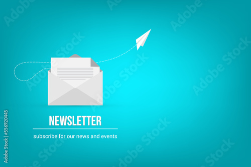 Newsletter. vector illustration of email marketing. subscription to newsletter, news, offers, promotions. a letter and envelope. subscribe, submit. send by mail. 
