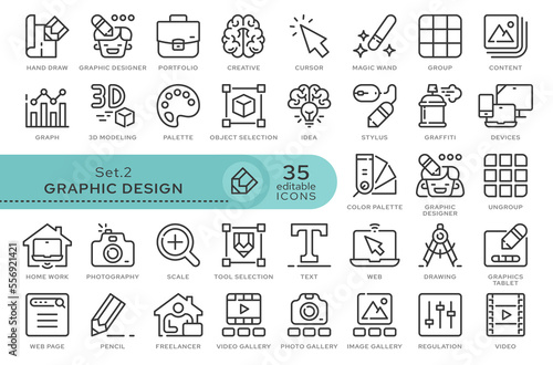 Set of conceptual icons. Vector icons in flat linear style for web sites, applications and other graphic resources. Set from the series - Graphic Design. Editable outline icon.	