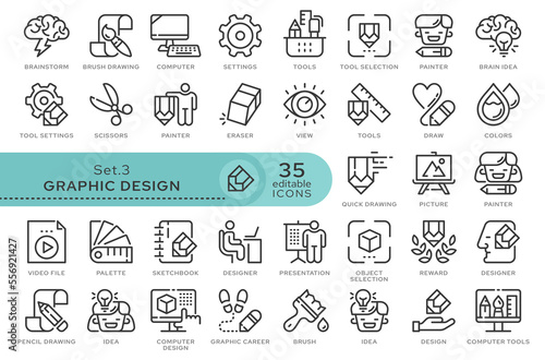Set of conceptual icons. Vector icons in flat linear style for web sites, applications and other graphic resources. Set from the series - Graphic Design. Editable outline icon.	