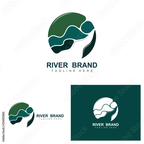 River Logo Design, River Creek Vector, Riverside Illustration With A Combination Of Mountains And Nature, Product Brand