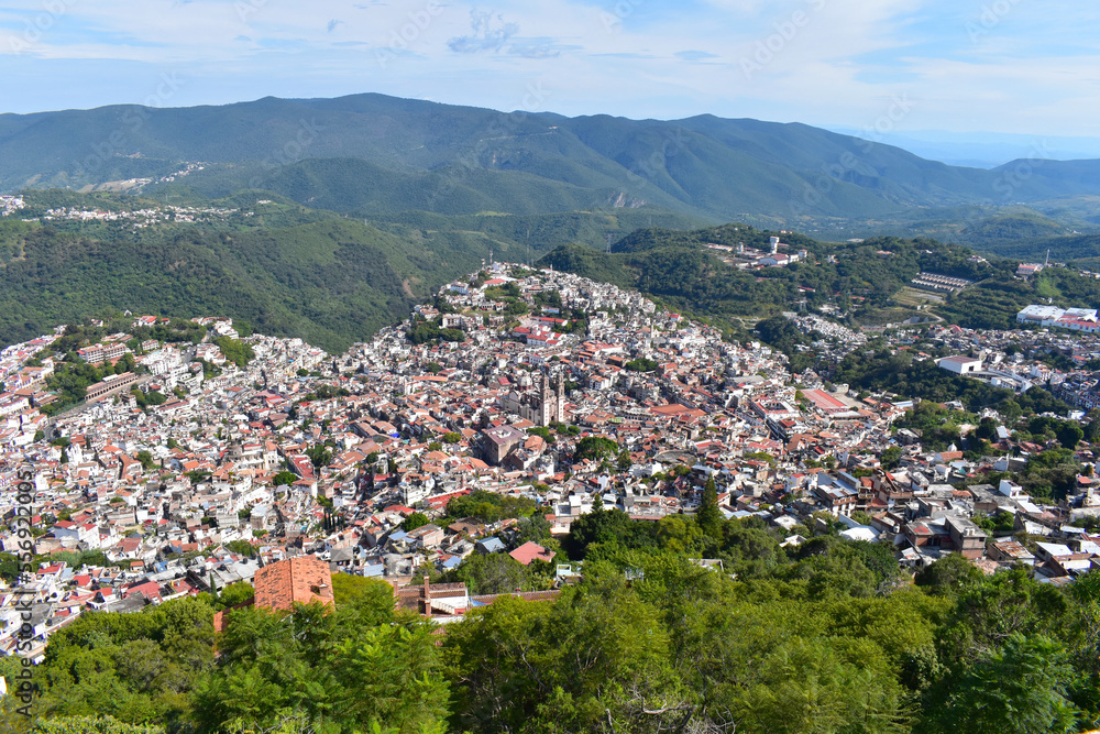 View of the town of Taxco from the viewpoint in the middle of the mountains