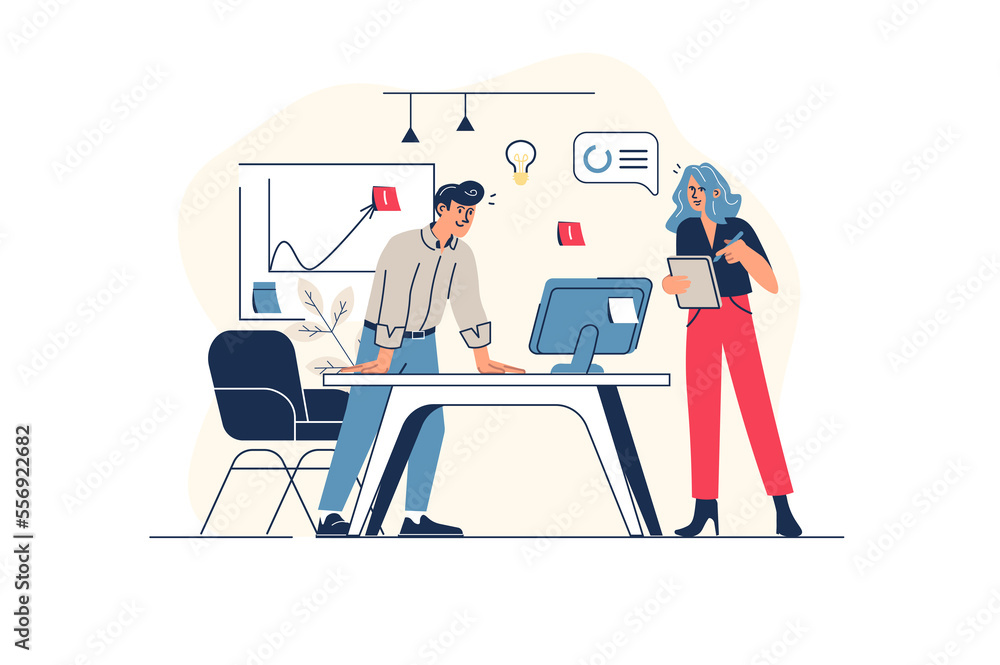 Digital business concept in flat line design with people scene. Man and ...
