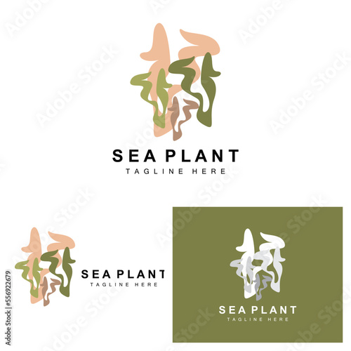 Seaweed Logo, Sea Plants Vector Design, Grocery And Nature Protection photo