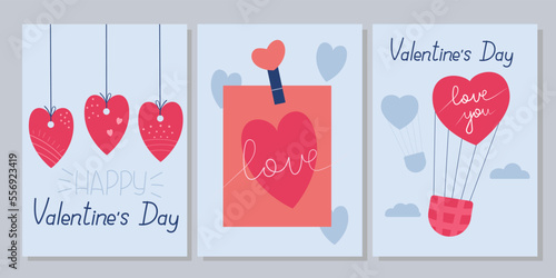 Valentines Day cards set. Printable cards template for Valentine`s Day. Ideal for Valentine`s Day. Layout in A6. Vector illustrations. 