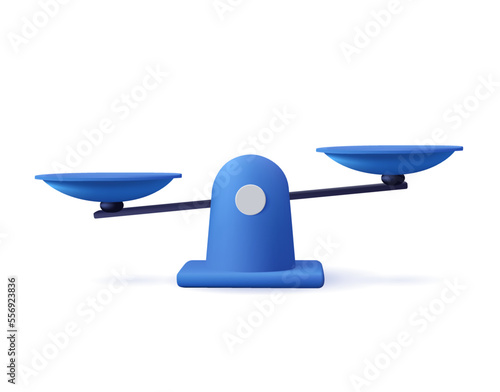 Weights, balance. Imbalance in the libra. Scales of justice. Balance and justice, law concept. 3d vector icon. Cartoon minimal style