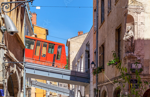 the cable car connects the old town with the hill Fourviere photo