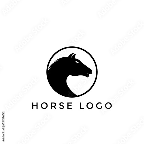Horse head logo design and circle frame, horse emblem vector icon