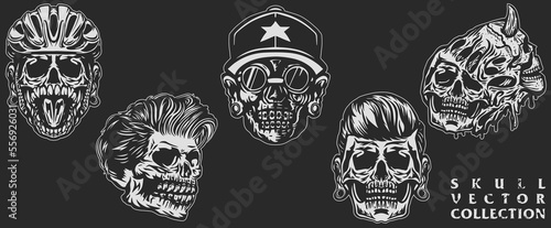 set of skull illustration with stunning detail. vector skull clip art easy to use. black and white skull logo. Trending Skull Bundles 