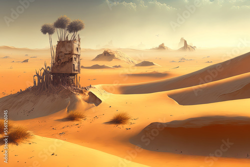 Sand desert scenery, no humans, and a dune setting. Generative AI