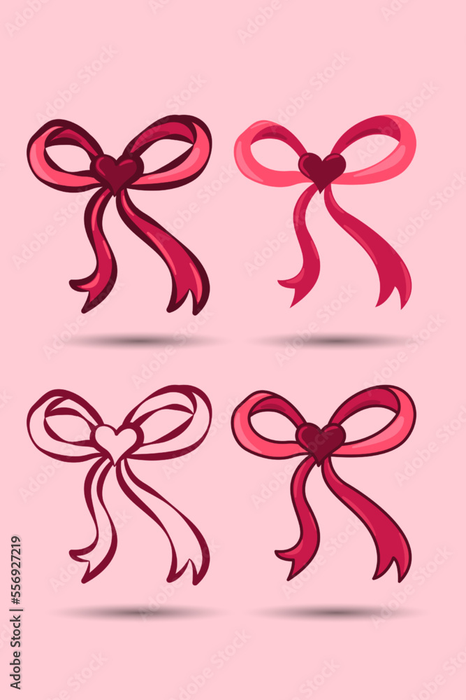 valentines day element. Pink ribbons and love shape. Vector illustration