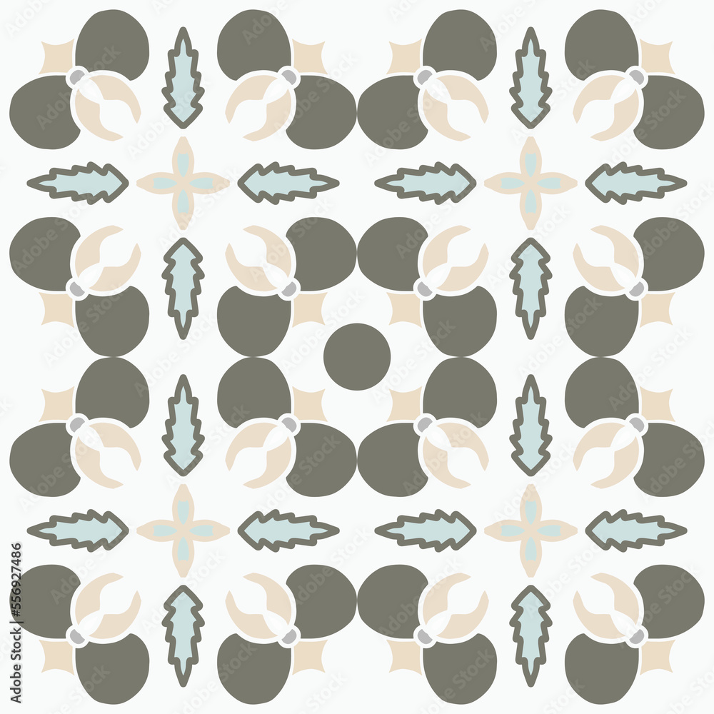 Fototapeta premium Portuguese vector tiles pattern, Lisbon seamless black and white tile design, Azulejos vintage geometric ceramics