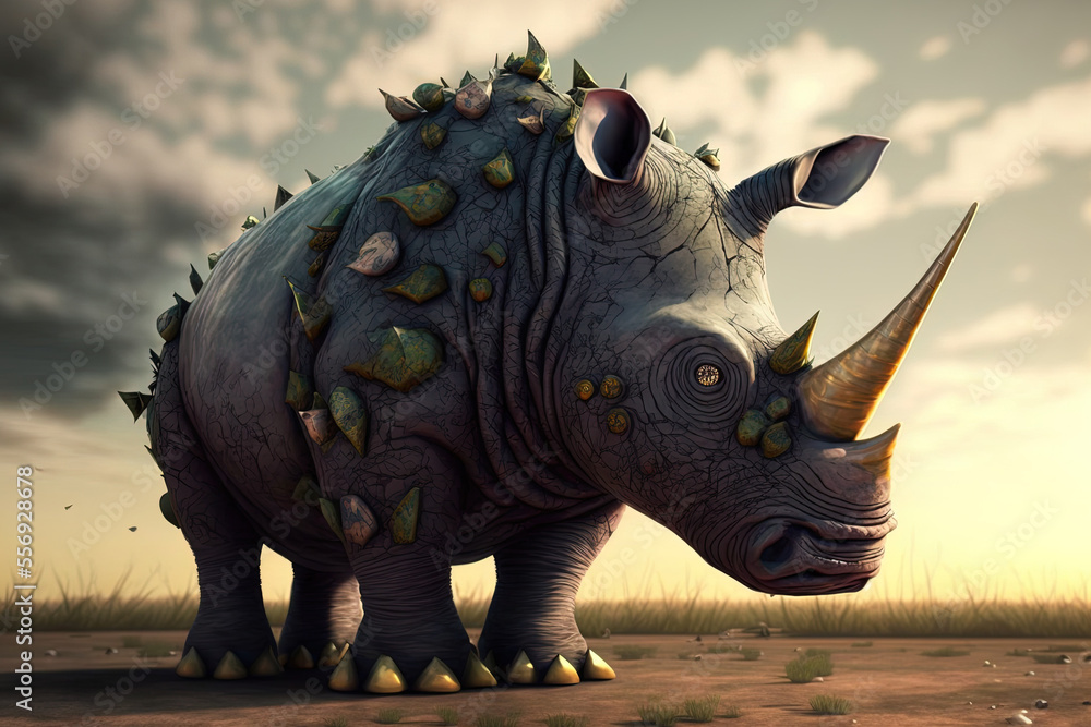 Fototapeta premium Cartoons, images, characters, designs, horned creatures, wild and humorous african rhinos. Generative AI