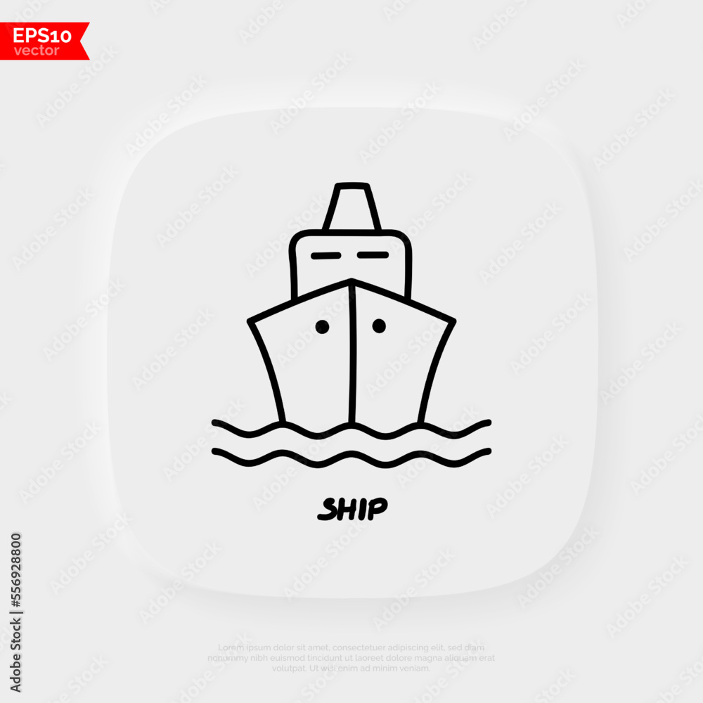 Ship, sailboat. Front view. Transport doodle icon. Vector illustration.