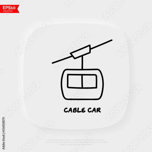 Cablecar, funicular doodle icon. Public mountain transport. Vector illustration.