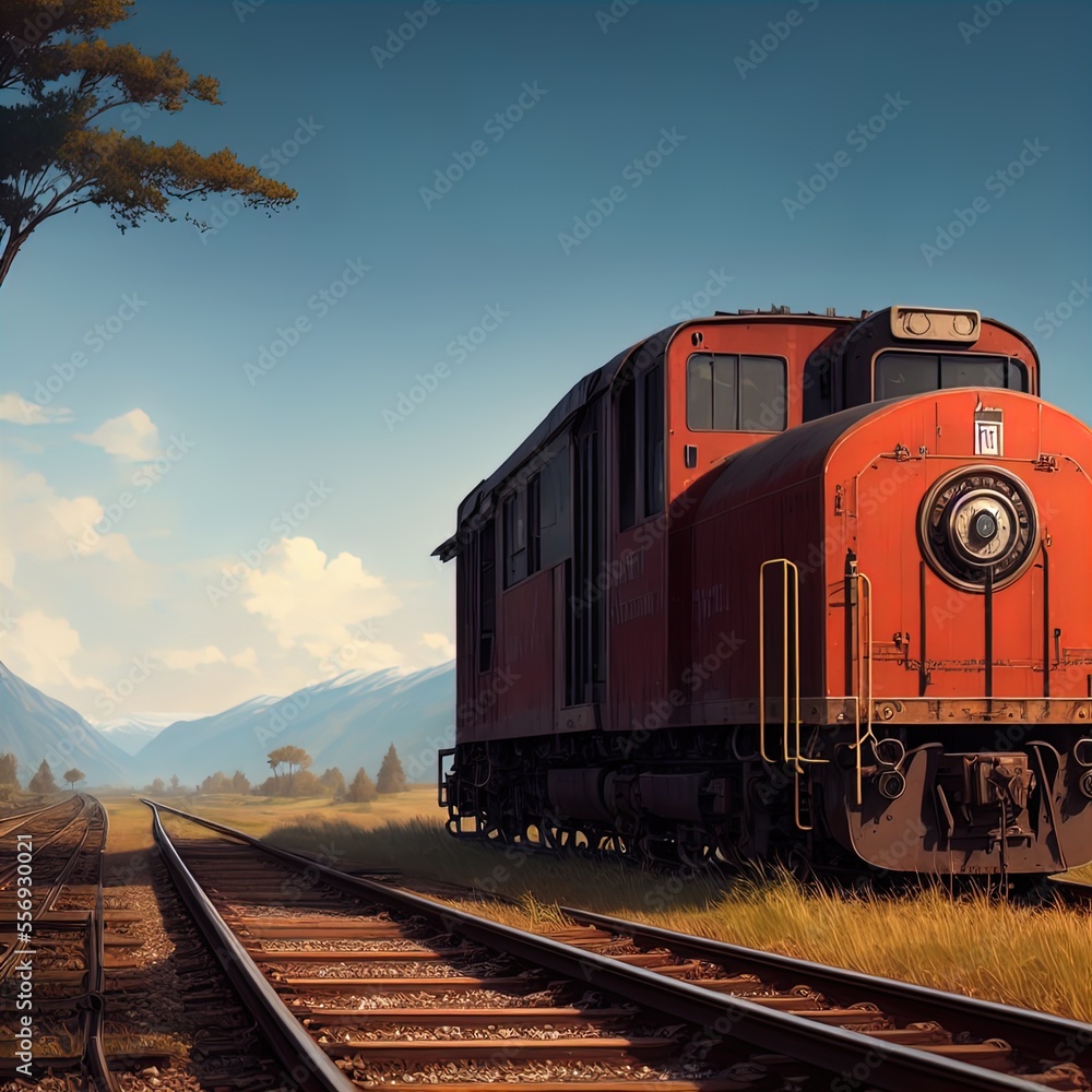 Fototapeta premium An old locomotive on the railroad.
