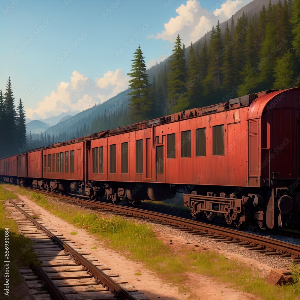 Fototapeta premium An old locomotive on the railroad.