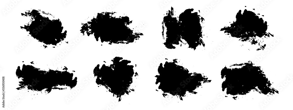 Abstract splash ink brush collection bundle elements. Black rough element vector illustration.