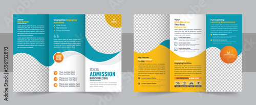 Back to kids school admission trifold brochure design education template layout