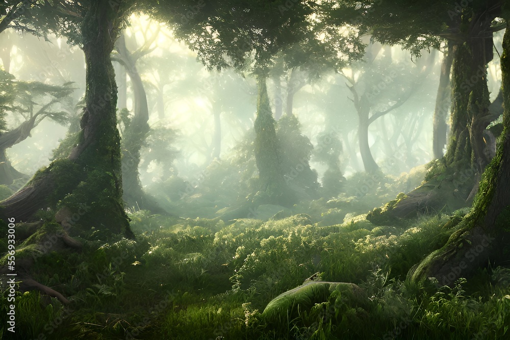Fantasy forest landscape Stock Illustration | Adobe Stock
