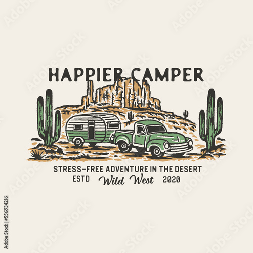 camper illustration Volkswagen graphic desert design cactus vintage