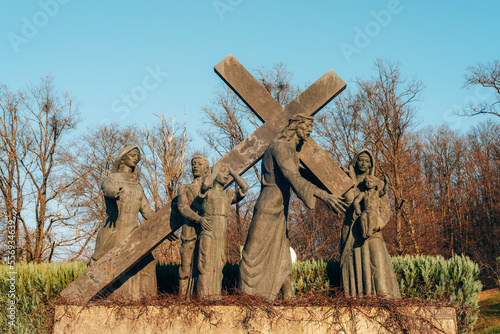 8th Station of the cross, Jesus Consoles the Daughters of Jerusalem, pilgrimage Sanctuary, Assumption of the Virgin Mary. Marija Bistrica, Croatia photo