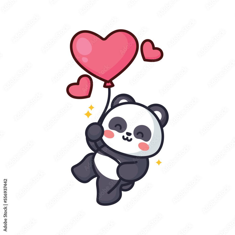 Valentine's day illustration with kawaii panda Valentine's day illustration with kawaii panda
