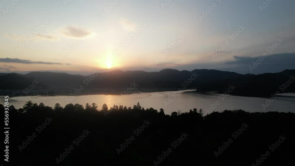 山陰海岸 久美浜湾の綺麗な夕焼け ドローン空撮 山陰海岸 久美浜湾の綺麗な夕焼け ドローン空撮
