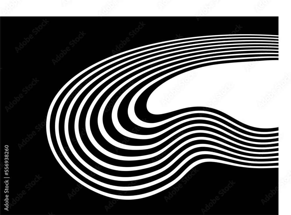 Black and white vector background in retro style from curved lines ...