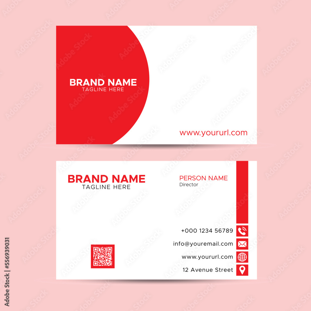 Fototapeta premium Simple and Clean Red and White Business Card Template for brand, company use.