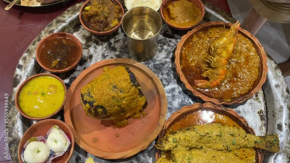 Close up shot of food in plate. Traditional Bengali cuisine and food