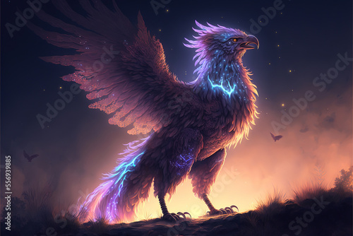 A mythical glowing bird created with Generative AI technology