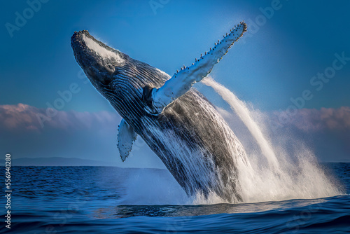 Frolicking whale jumping out of water in ocean © altitudevisual