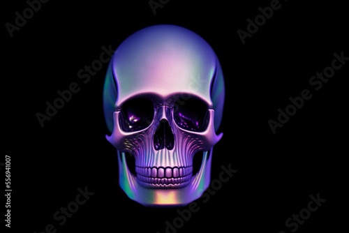 3D Iridescent skull on black background