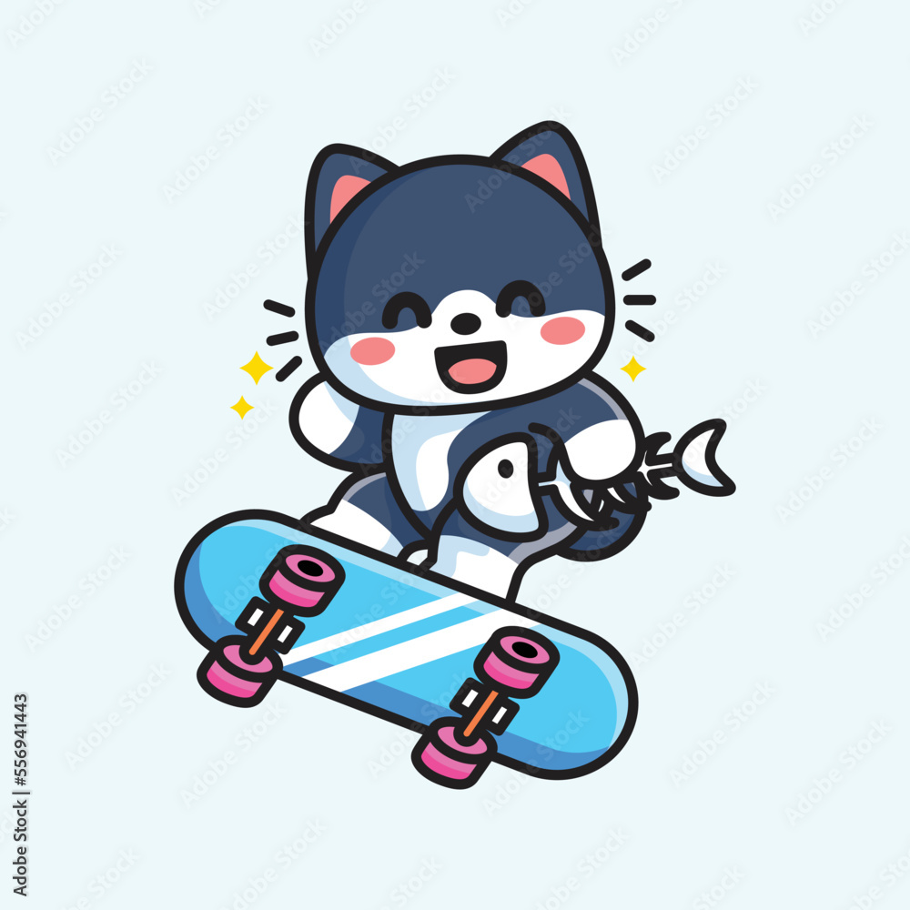 cute cat and skateboard vector cute cat and skateboard vector