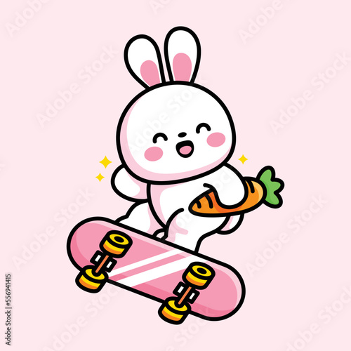cute bunny and skateboard vector